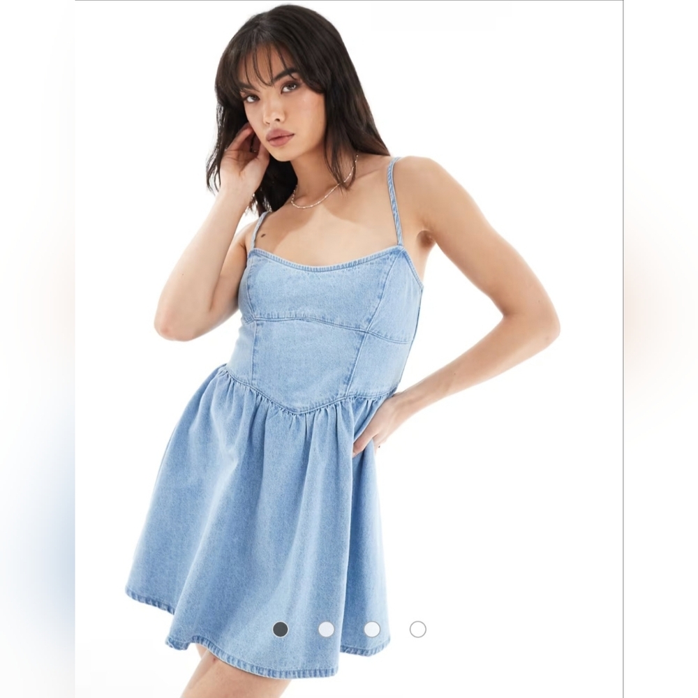 Asos Soft Denim Light Wash Thin Strap Mini Dress Size 12